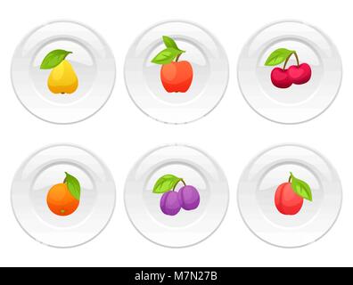 La conception d'arrière-plan avec des plaques et des fruits frais mûrs stylisé Illustration de Vecteur