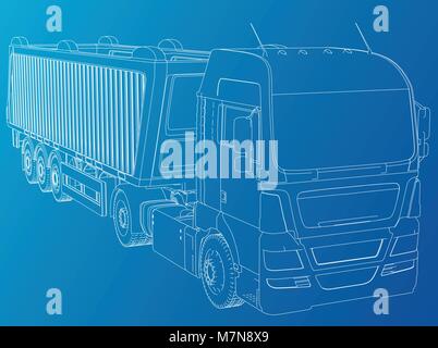 Dump Truck. Isolées. Illustration de création 3d. Wire-frame. Illustration de Vecteur