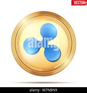 Pièce d'or avec ondulation cryptocurrency signe. Illustration de Vecteur