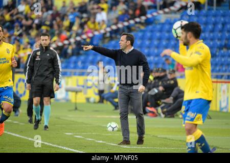 UD Las Palmas v Villarreal CF, La Liga, Espagne, 11 mars 2018 Javier Calleja coach de Villarreal lors de la Ligue de Santander (La Liga) match joué à Gran Canaria Stadium entre UD Las Palmas et Villarreal CF à Gran Canaria, Espagne, à 11 mars 2018. Appuyez sur Appuyez sur Cordon Cordon Banque D'Images