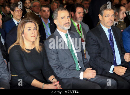 Felipe VI, et les politiciens Susana Diaz et Rafael Catala lors de l'inauguration de la 1 édition de la semaine numérique " Andalousie " à Séville le lundi, 12 mars 2018 Credit : Gtres información más Comuniación sur ligne, S.L./Alamy Live News Banque D'Images