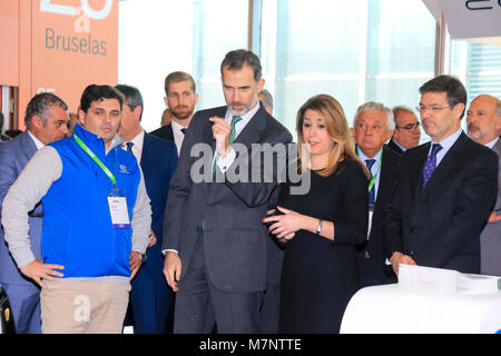 Felipe VI, et les politiciens Susana Diaz et Rafael Catala lors de l'inauguration de la 1 édition de la semaine numérique " Andalousie " à Séville le lundi, 12 mars 2018 Credit : Gtres información más Comuniación sur ligne, S.L./Alamy Live News Banque D'Images