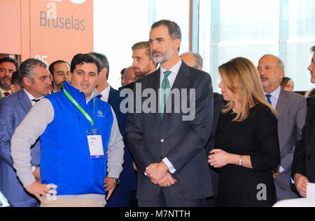 Felipe VI, et les politiciens Susana Diaz lors de l'inauguration de la 1 édition de la semaine numérique " Andalousie " à Séville le lundi, 12 mars 2018 Credit : Gtres información más Comuniación sur ligne, S.L./Alamy Live News Banque D'Images