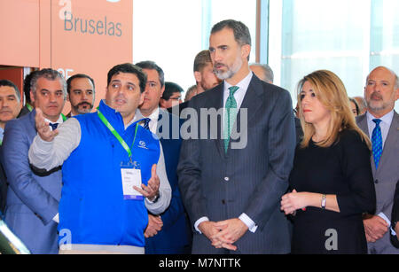 Felipe VI, et les politiciens Susana Diaz lors de l'inauguration de la 1 édition de la semaine numérique " Andalousie " à Séville le lundi, 12 mars 2018 Credit : Gtres información más Comuniación sur ligne, S.L./Alamy Live News Banque D'Images