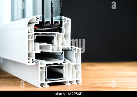 Profil de fenêtre triple vitrage, structure, énergie, copy space Banque D'Images