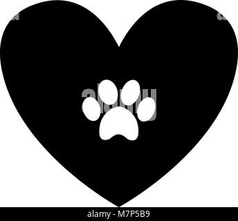 Empreinte des animaux à l'intérieur de cœur noir isolé sur fond blanc. Vector illustration noir et blanc, logo, icône. Illustration de Vecteur