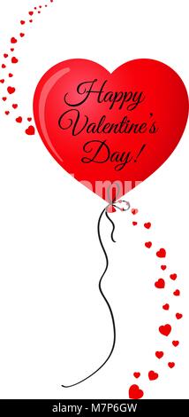 Rouge rubis en forme de coeur réaliste hélium ballon avec onde verticale faite de beaucoup de différentes tailles rouge coeur et bonne saint-valentin inscription isola Illustration de Vecteur