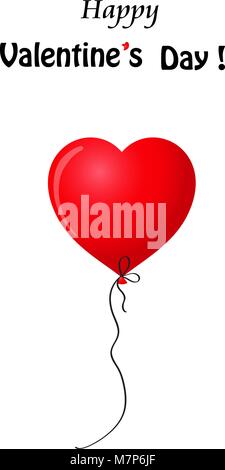 Happy Valentine's day Greeting card avec rouge écarlate en forme de coeur réaliste hélium ballon isolé sur fond blanc avec l'exemplaire de l'espace. Vector illust Illustration de Vecteur