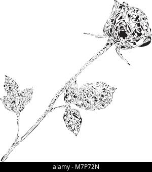 Beau bud de rose sur longue tige. Vector illustration monochrome, signe, symbole, clip art pour la St Valentin, l'Amour, mariage, conception. Illustration de Vecteur