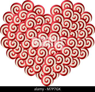 Coeur en bonbons sucettes et bonbons isolé sur fond blanc. Illustration vectorielle, icône, clip art pour la Saint-Valentin ou conception de mariage. Illustration de Vecteur