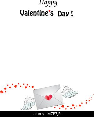 Happy Valentine's Day modèle. Enveloppe timbrée à coeur fermé avec des ailes d'ange et coeur blanc piste vague sur fond blanc avec l'espace pour le texte. Ve Illustration de Vecteur