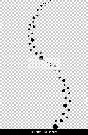 Silhouette noire de l'amour romantique et de mariage valentines vector clip art avec coeur confettis vague ou le débit. De nombreux coeurs battant transparent sur backgroun Illustration de Vecteur