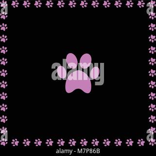 Animal rose icône encadrée avec empreinte empreintes frontière carrée isolé sur fond noir. Vector illustration, signe, symbole, icône, clip art, banne Illustration de Vecteur