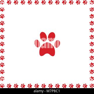 L'icône rouge empreinte animale encadrées avec empreintes frontière carrée isolé sur fond blanc. Vector illustration, signe, symbole, logo, clip art, bannière, Illustration de Vecteur