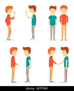 Ensemble de deux hommes heureux caractère, deux hommes, parlant, deux hommes se serrant la main, Réunion, deux hommes ont échangé les salutations,personnage,jeune homme, personnage de la caricature Illustration de Vecteur