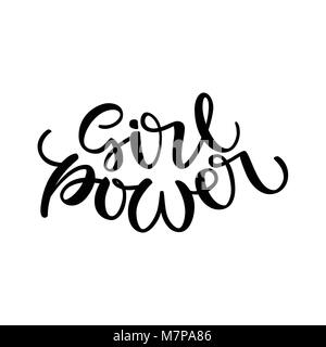 Girl power, le féminisme texte slogan. Inscription noire pour t-shirts, affiches et art mural manuscrites signe féministe avec de l'encre et pinceau. Handlettering moderne isolé sur lettres blanches. Illustration de Vecteur