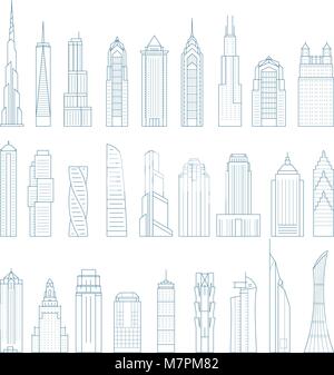 Mégalopole moderne des gratte-ciel et bâtiments - tours et landmarks Illustration de Vecteur