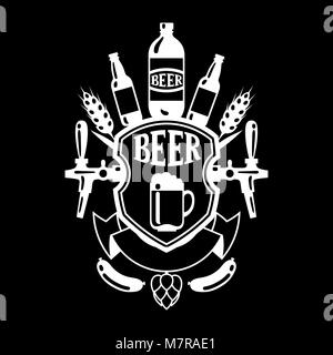 La conception de l'étiquette de la bière avec des icônes et des objets Illustration de Vecteur