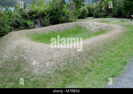 Un Pa, un village fortifié surplombant le site Queen Charlotte Sound près de Picton, Marlborough, Nouvelle-Zélande. Banque D'Images