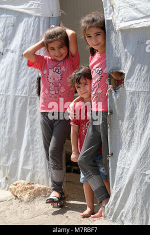 Les enfants dans le camp pour personnes déplacées à l'Dawidiya Yézidis du Sinjar montagnes, le nord de l'Irak, région autonome kurde, de l'Iraq Banque D'Images