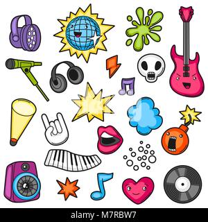 Music party jeu kawaii. Instruments de musique, symboles et objets dans le style cartoon Illustration de Vecteur