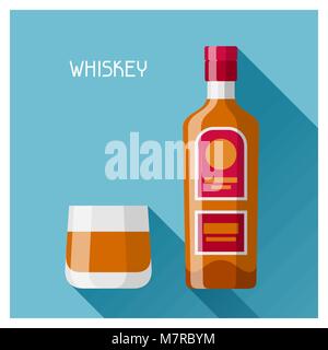 Bouteille et verre de whisky en télévision style design Illustration de Vecteur