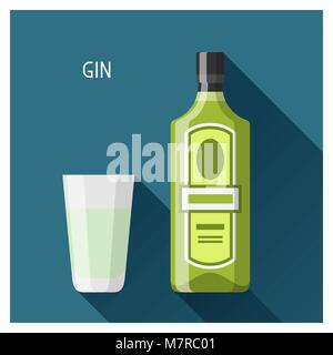 Bouteille et verre de gin en télévision style design Illustration de Vecteur