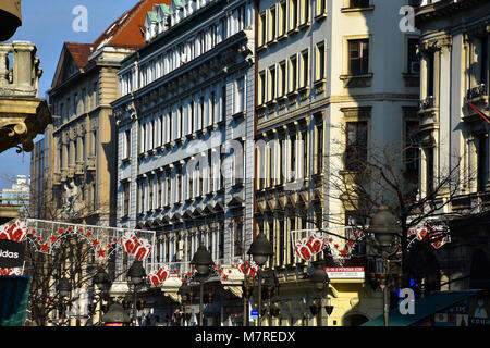 Belgrade, Serbie. Le 10 février 2017. Prince Michael (rue Kneza Mihaila ou Knez Mihailova). Rue piétonne très important à Belgrade Banque D'Images