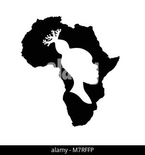 Silhouette vecteur d'Afrique noire avec white african american woman head silhouette avec baobab hairstyle intérieur. Illustration de Vecteur