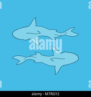 Vector illustration silhouette de deux requins sur fond bleu. Deux requins vecteur vue d'en haut. Illustration de Vecteur