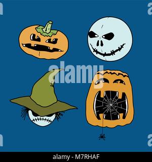 Vector set de caractères pour l'Halloween en style cartoon. Les citrouilles et fantômes pour Halloween Illustration de Vecteur