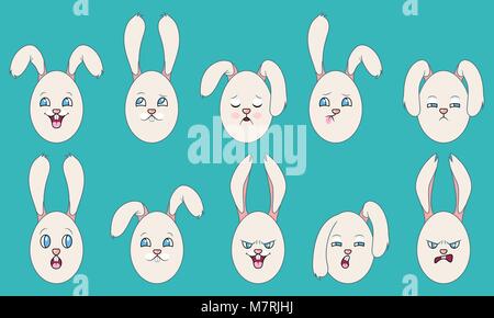 Ensemble d'émotions d'oeufs de Pâques avec les oreilles Illustration de Vecteur