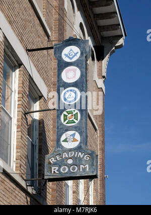 Masonic Lodge salle de lecture sign in McKinney, Texas, États-Unis 2017. Banque D'Images