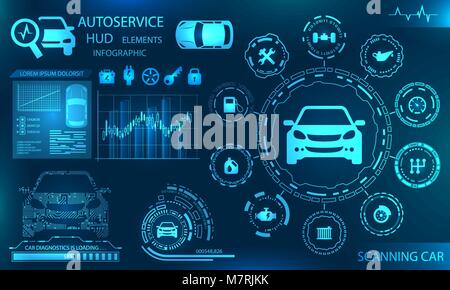 Le diagnostic du matériel l'état du véhicule, de numérisation, de test, de surveillance, d'analyse, de vérification Illustration de Vecteur