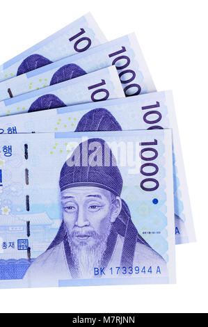 Plusieurs projets de monnaie coréenne a gagné 1000 isolé sur un fond blanc. Banque D'Images