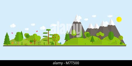 Télévision cartoon style illustration nature paysage avec des montagnes et des arbres. Vector Illustration Illustration de Vecteur