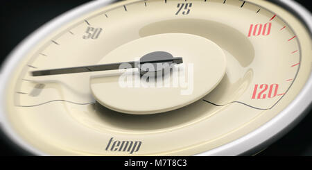 Indicateur de température de la voiture. Manomètre voiture Vintage closeup détail sur fond noir. 3d illustration Banque D'Images