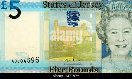 Jersey cinq 5 Pound Bank Note Banque D'Images