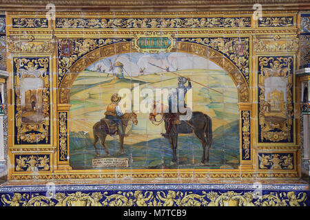 Don Quichotte illustré dans l'azulejos à Plaza de España à Séville Banque D'Images