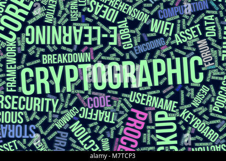 Chiffrement, elle, les technologies de l'information nuage de mots conceptuels pour pour la conception, la texture papier peint ou l'arrière-plan Banque D'Images