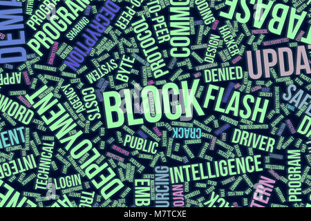 Bloc, elle, les technologies de l'information nuage de mots conceptuels pour pour la conception, la texture papier peint ou l'arrière-plan Banque D'Images