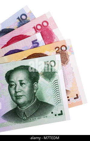 Sélection de différents projets de monnaie Yuan chinois isolé sur un fond blanc. Banque D'Images