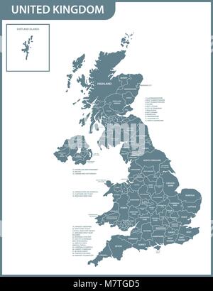 La carte détaillée du Royaume-Uni avec les régions ou états. Le courant réel les UK, Grande-Bretagne devision administrative. Illustration de Vecteur