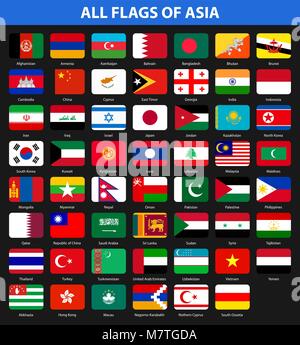 Tous les drapeaux des pays de l'Asie. Style plat Illustration de Vecteur