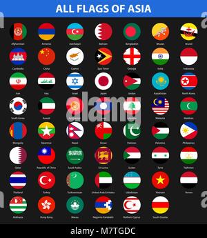 Tous les drapeaux des pays de l'Asie. Style plat Illustration de Vecteur