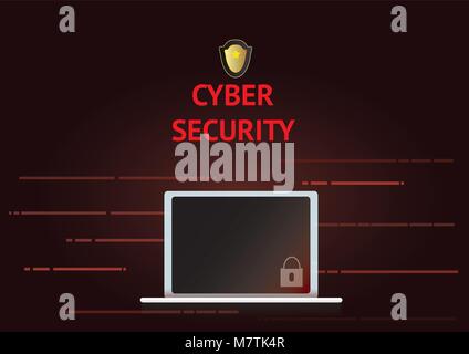 Cyber security concept with laptop and lock icon Illustration de Vecteur