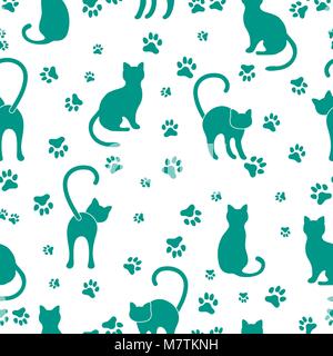 Modèle transparent avec des chats et des traces. Modèle de conception, de tissu, de l'impression. Illustration de Vecteur