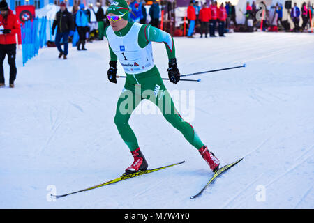 La fondeuse Anders Gløersen, Norvège, au 38. Engadin Skimarathon nuit sprint, 9 mars 2018, Saint-Moritz, Suisse Banque D'Images