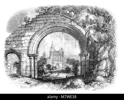 La belle porte de Byland Abbey, une abbaye en ruine et d'un petit village de l'état du district de North Yorkshire, Angleterre. Elle a été fondée comme une Savigniac Abbey en janvier 1135 et a été absorbée par l'ordre cistercien en 1147. Banque D'Images