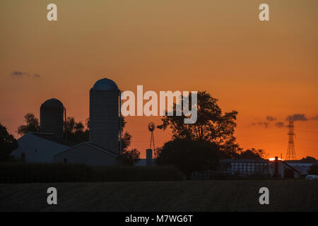 Coucher du soleil doré, Amish, comté de Lancaster, Pennsylvanie Banque D'Images